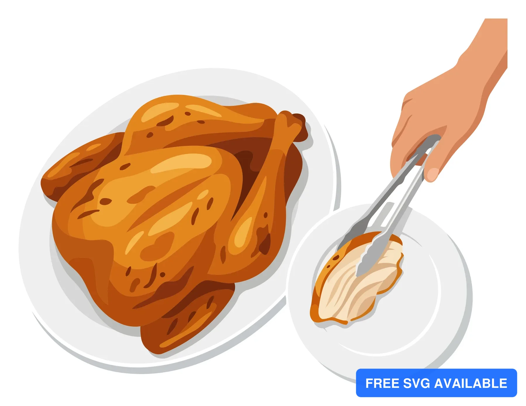 A roast turkey on a plate with gravy and a spoon beside it in an illustration style