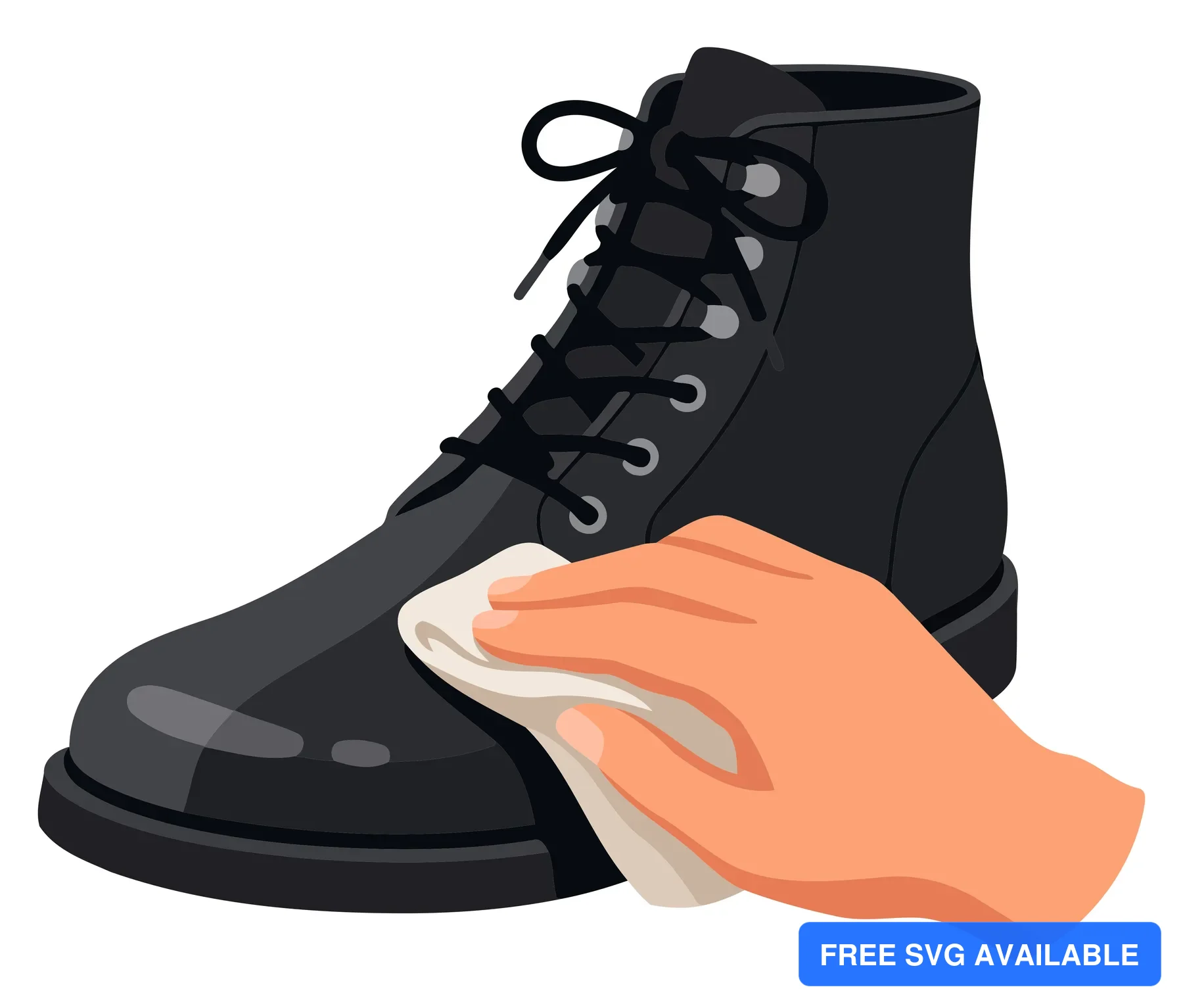 A hand lacing up a black leather boot in a clean, minimalist illustration