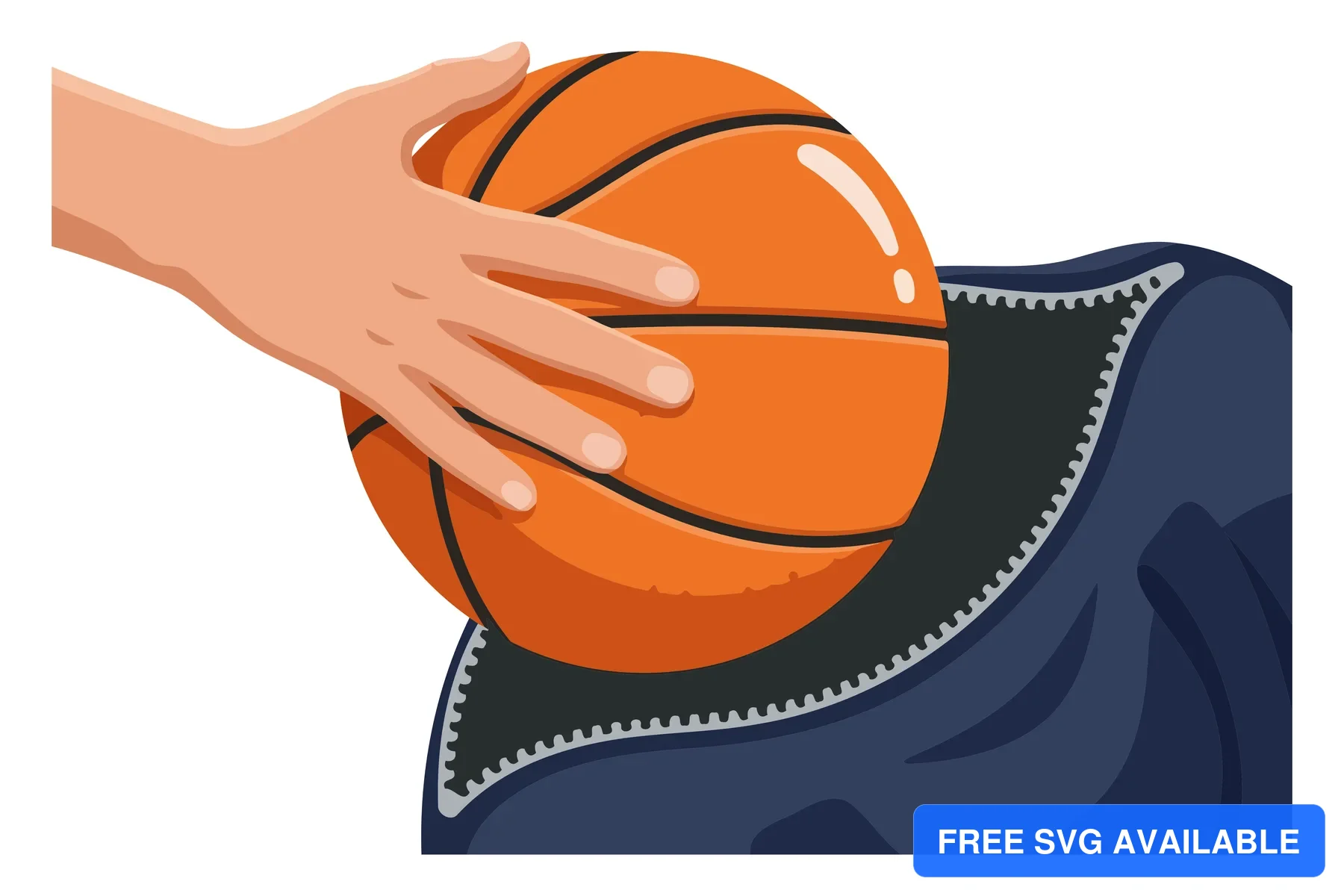 A hand holding an orange basketball in an abstract, stylized illustration