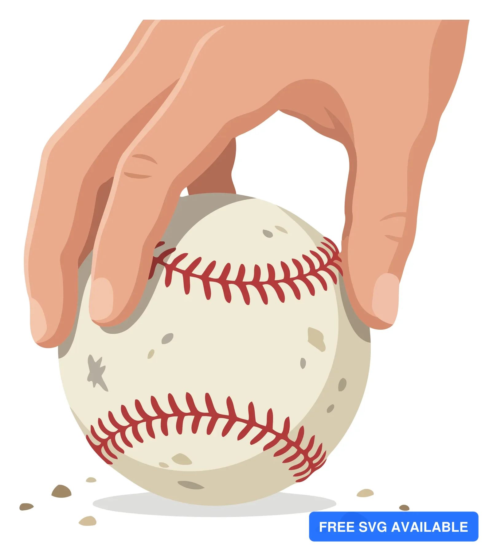 A hand holding a baseball with red stitches in an illustration style