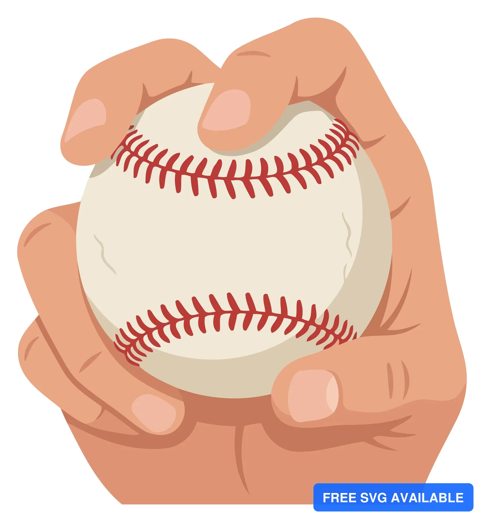 A hand holding a baseball with red stitches