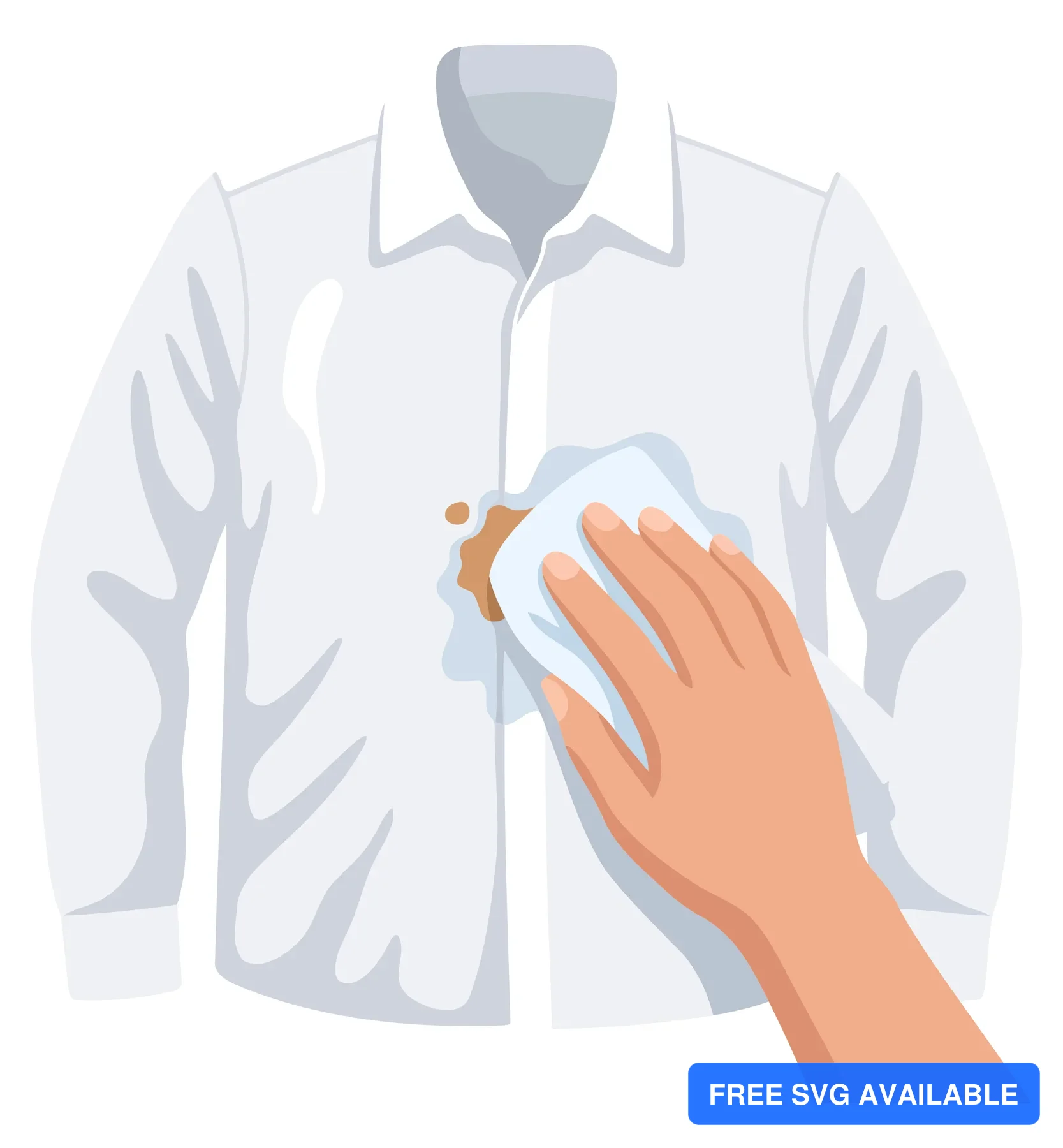 A hand adjusting the collar of a white dress shirt in a clean illustration
