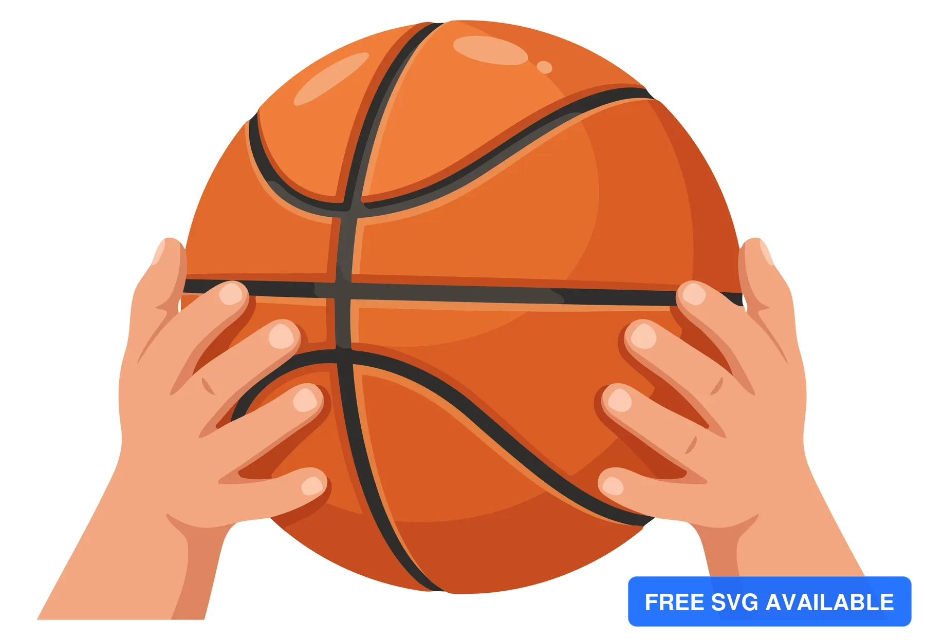 A person’s hands holding an orange basketball with white stitching lines