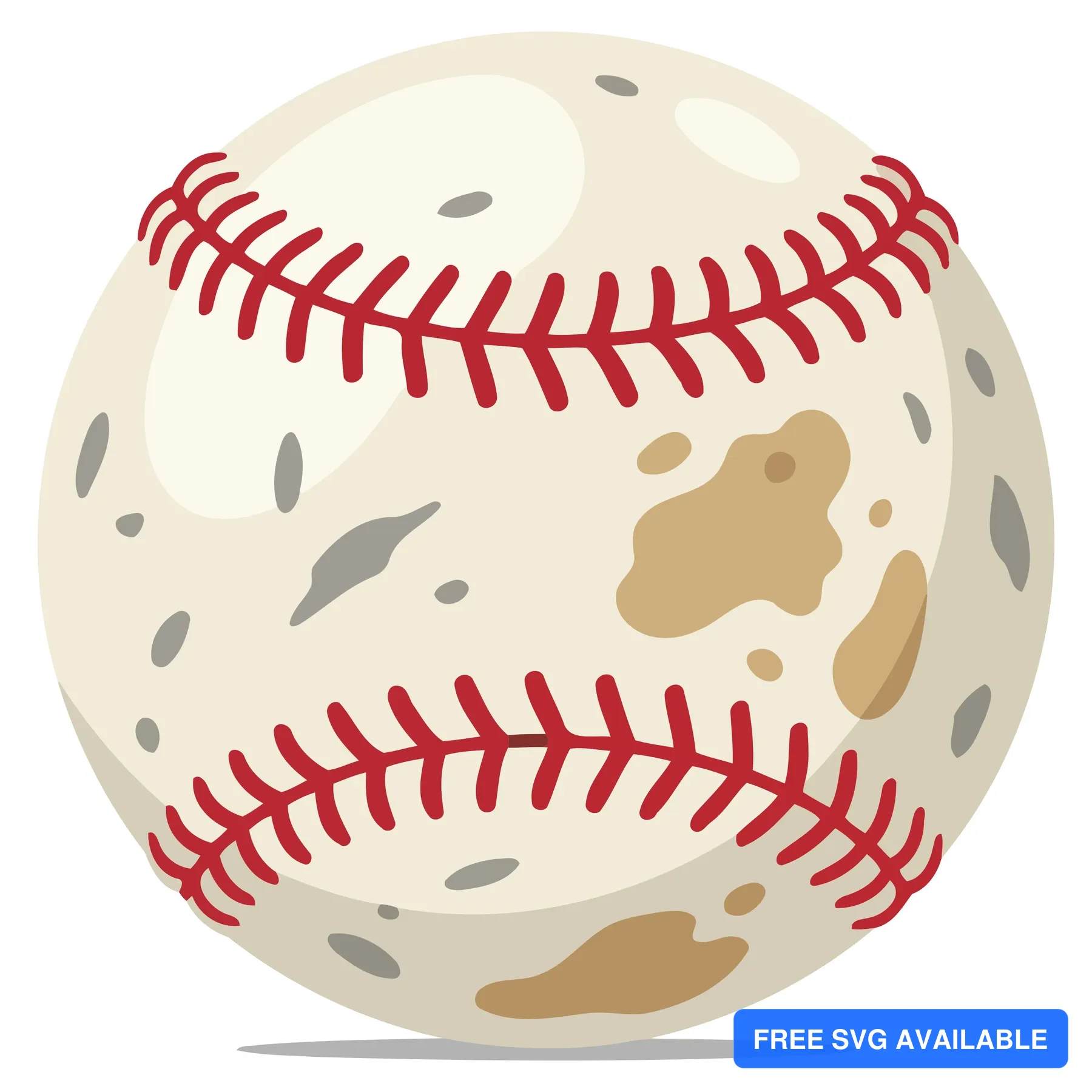 A stylized vector illustration of a damaged baseball with red stitching and a cracked surface