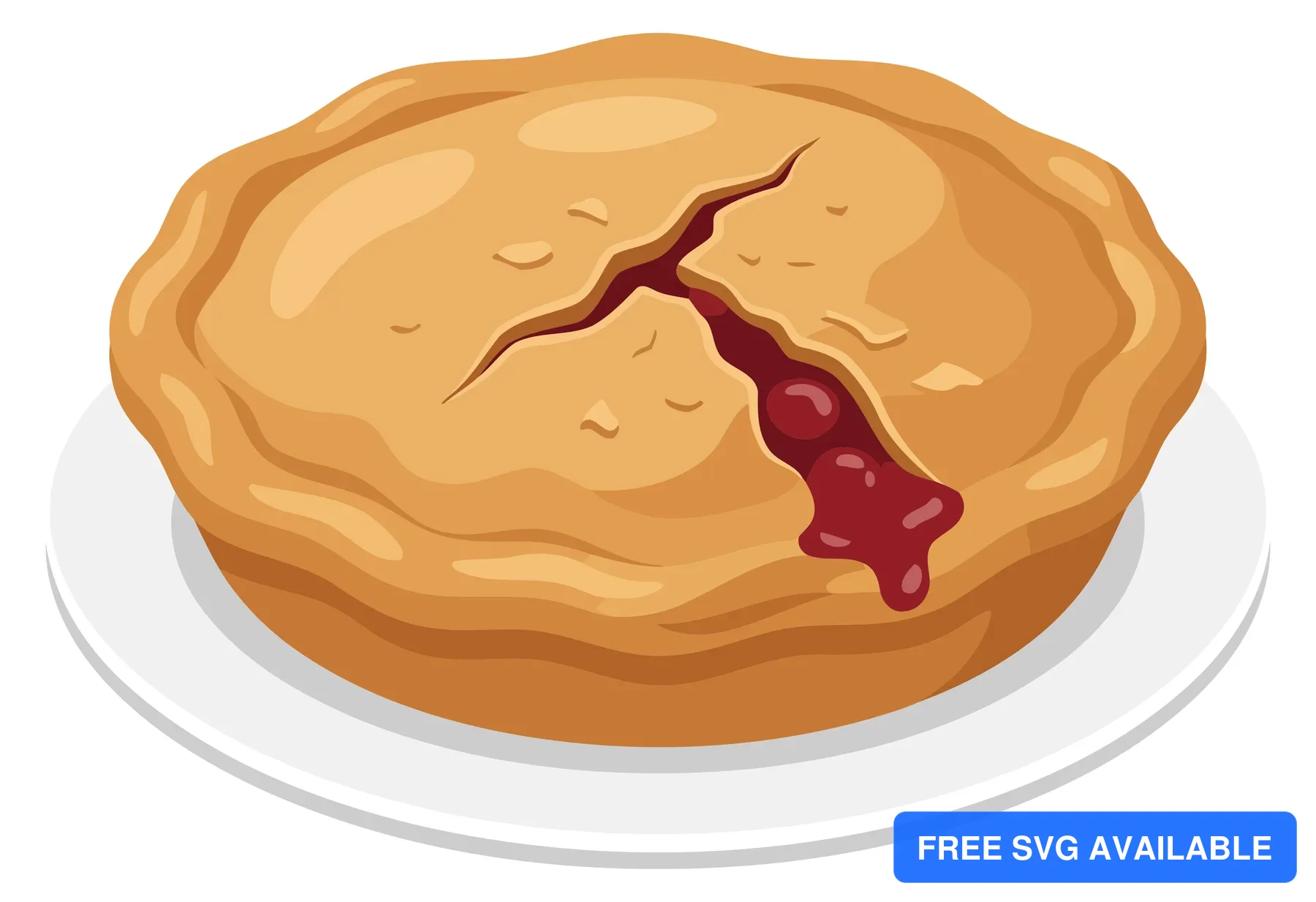 A flat design illustration of a pie with a red sauce drizzle on top