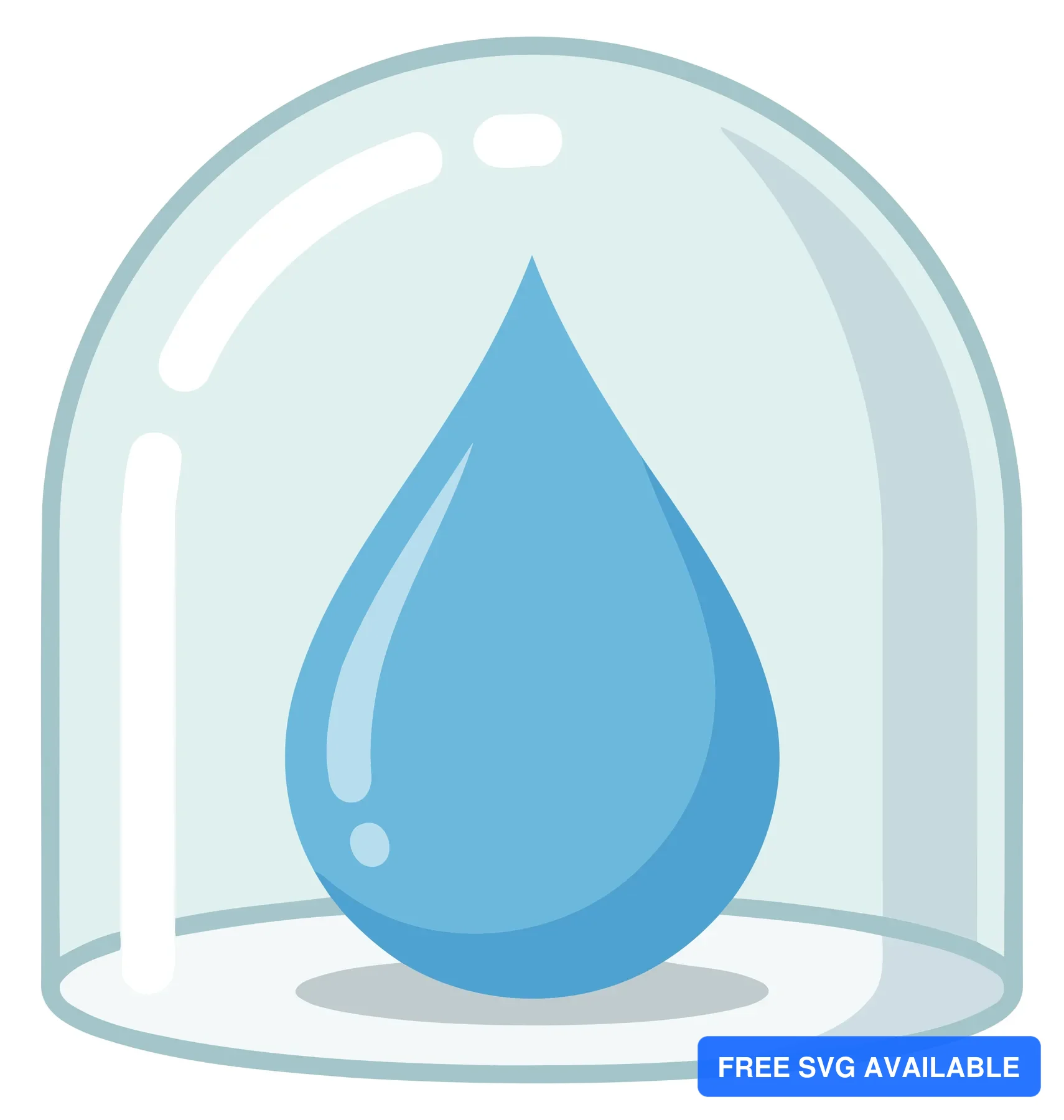 A blue water droplet inside a transparent dome illustration