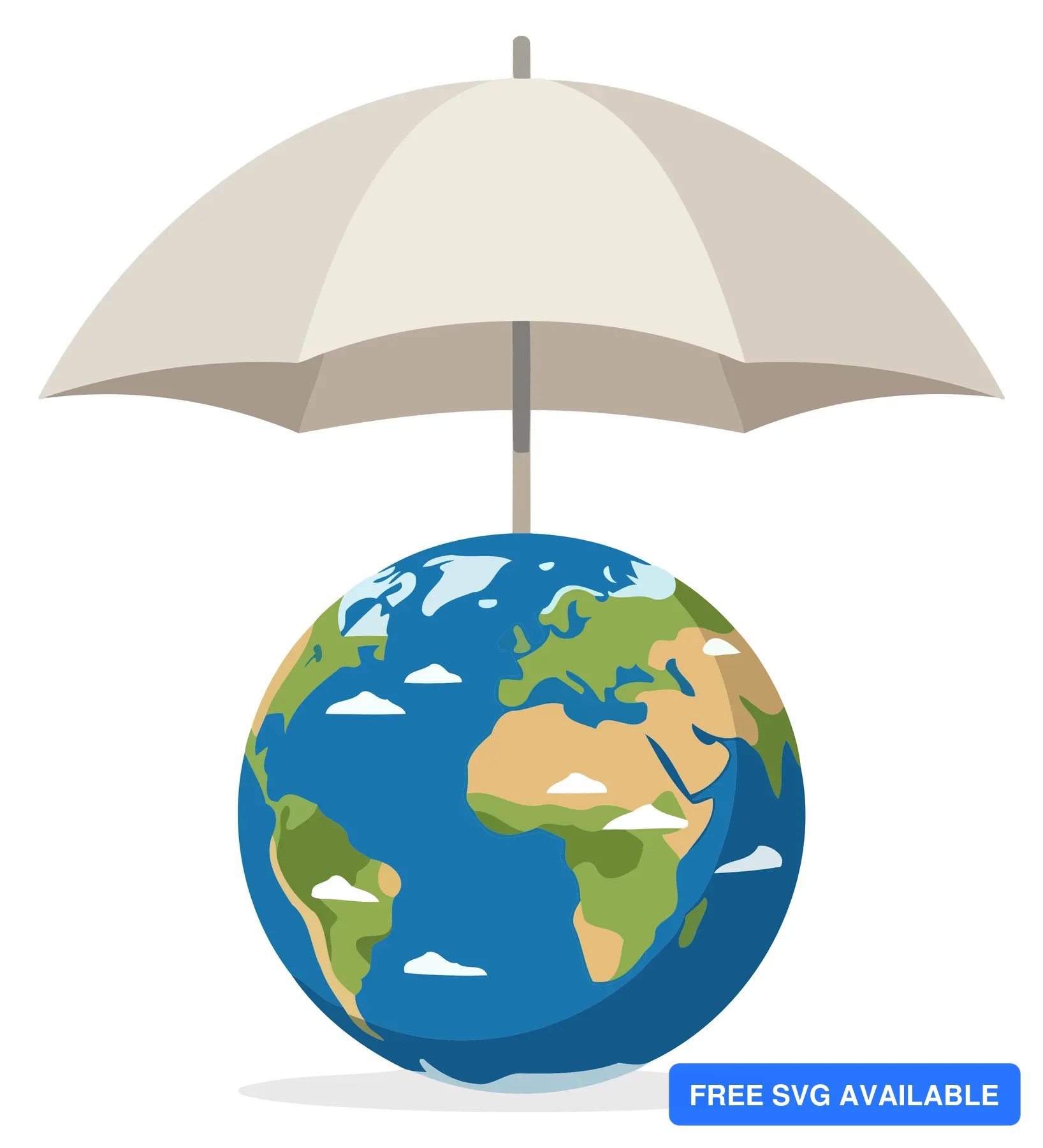 A stylized vector illustration of an umbrella protecting a globe with continents and oceans.