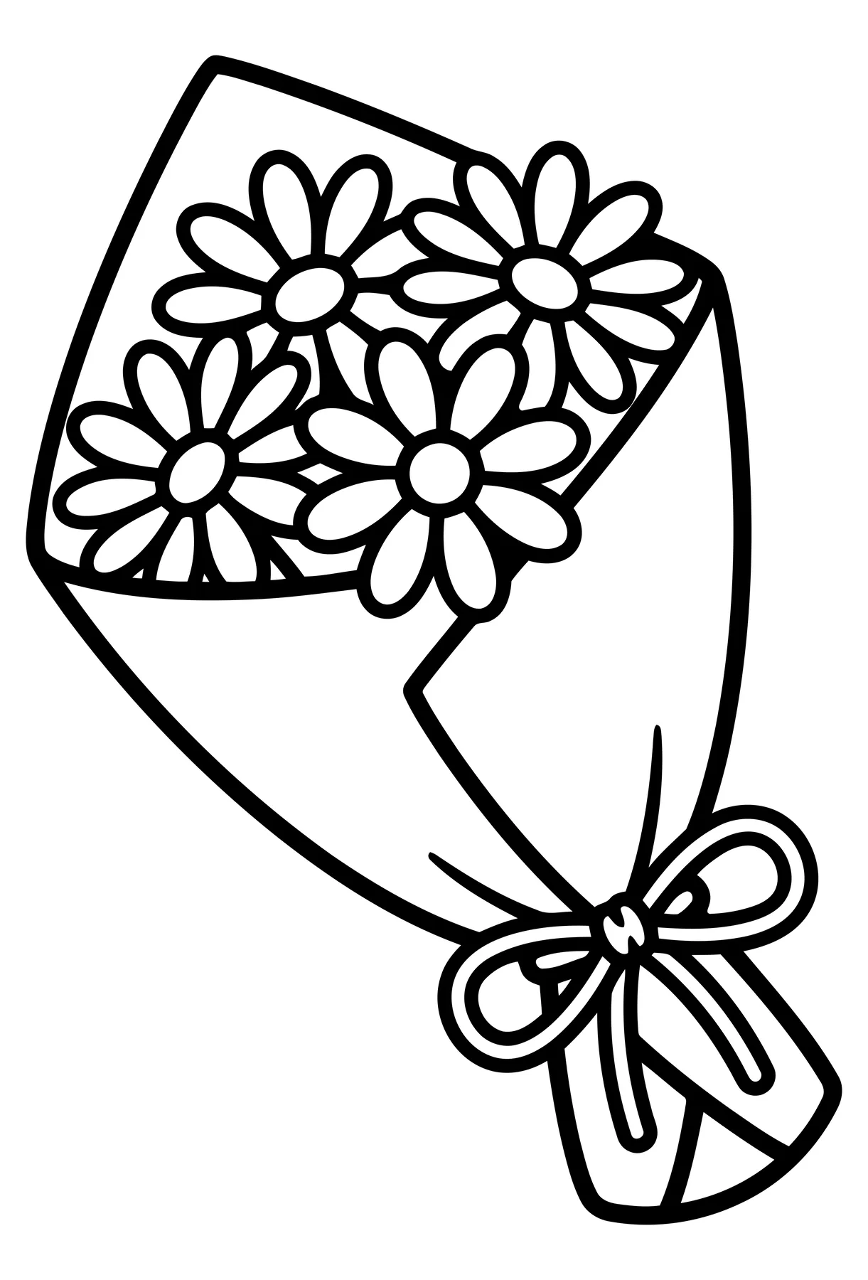 Daisy Bouquet in Paper Wrap with Ribbon Bow Vector