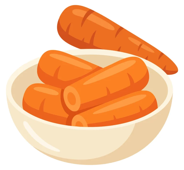 a bowl filled with fresh chopped carrot pieces and a whole carrot placed behind it, vibrant orange vegetables, healthy food illustration