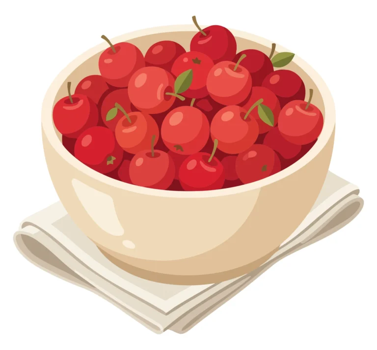 a bowl filled with fresh red cherries sitting on a folded white napkin