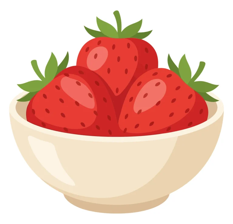 a bowl filled with fresh, ripe strawberries, featuring vibrant red fruit with green leafy tops, presented in a simple ceramic dish, perfect