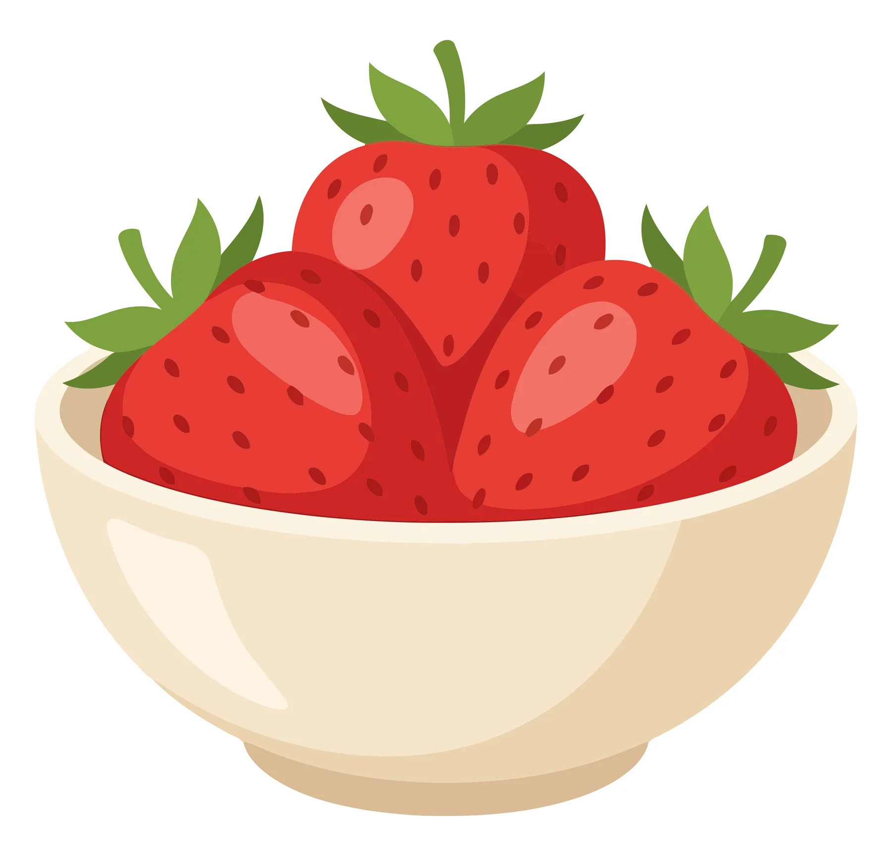 a bowl filled with fresh, ripe strawberries, featuring vibrant red fruit with green leafy tops, presented in a simple ceramic dish, perfect