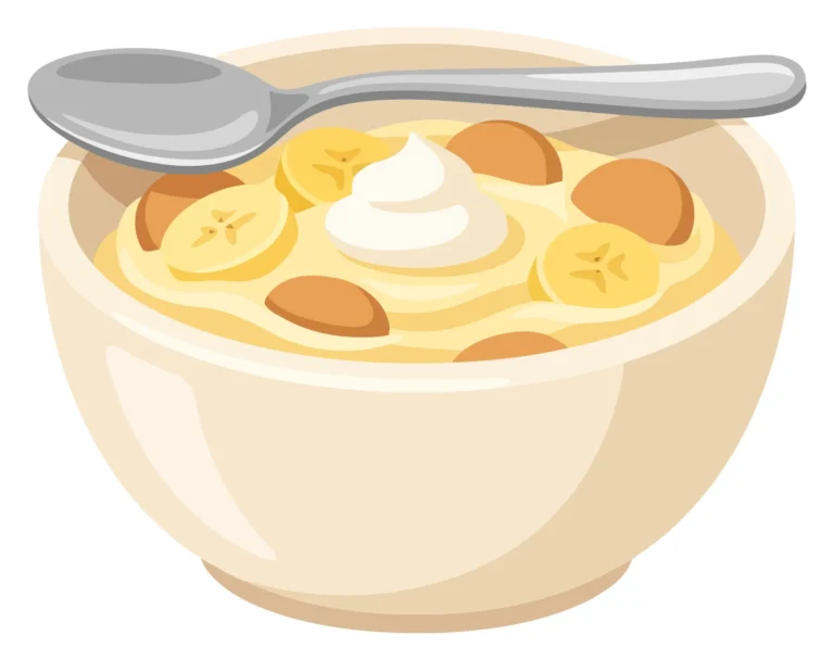 a bowl of delicious banana pudding topped with whipped cream, fresh banana slices, and vanilla wafer cookies, served with a silver spoon, cl