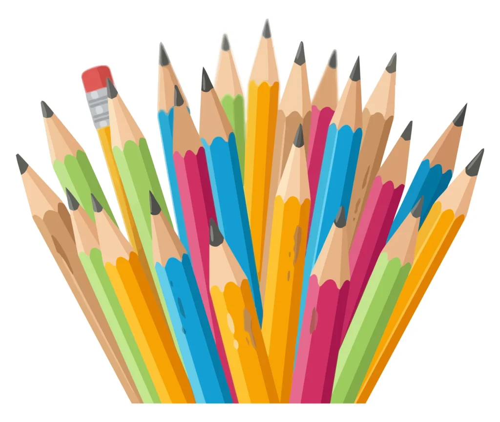 a bunch of colorful sharpened pencils