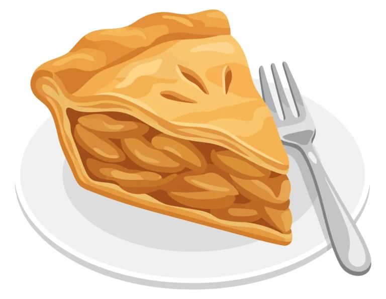 a delicious slice of homemade apple pie served on a white plate with a silver fork, vector illustration