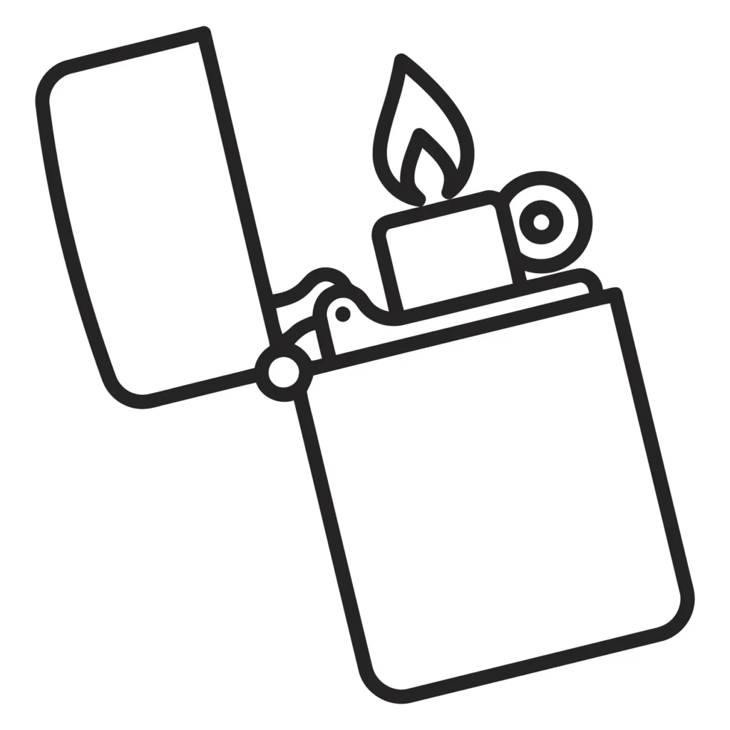 a lit lighter with an open metal cap