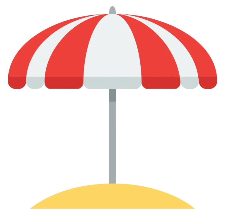 Red and White Striped Beach Umbrella on Sand