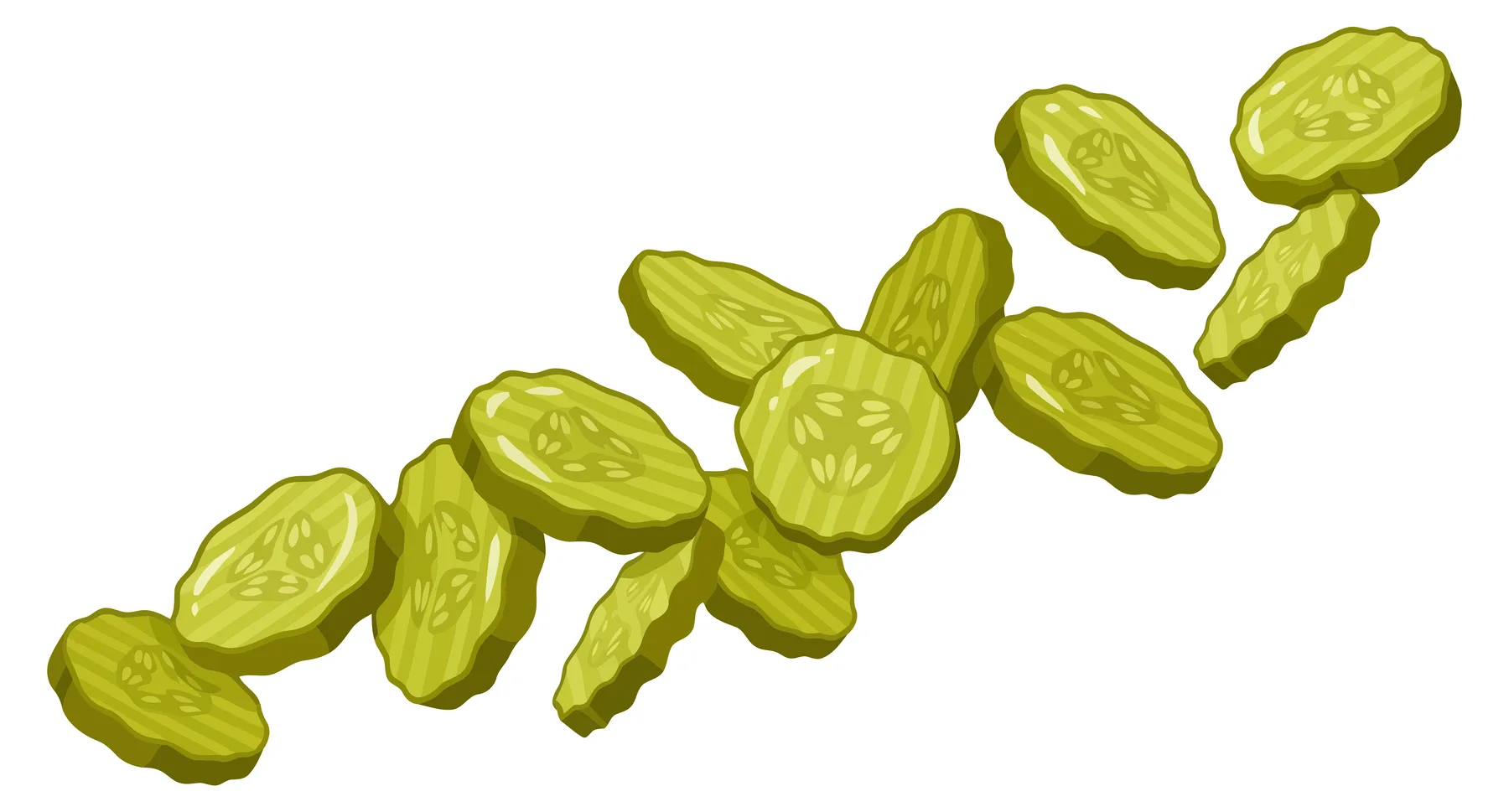 Scattered Slices of Green Pickles Vector Illustration