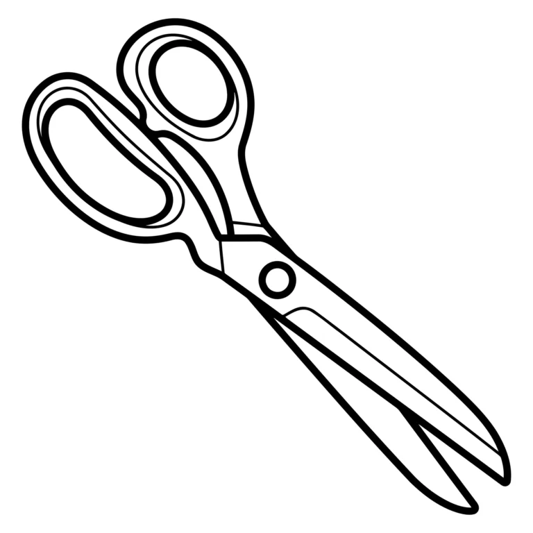 a simple black and white line art illustration of a pair of scissors