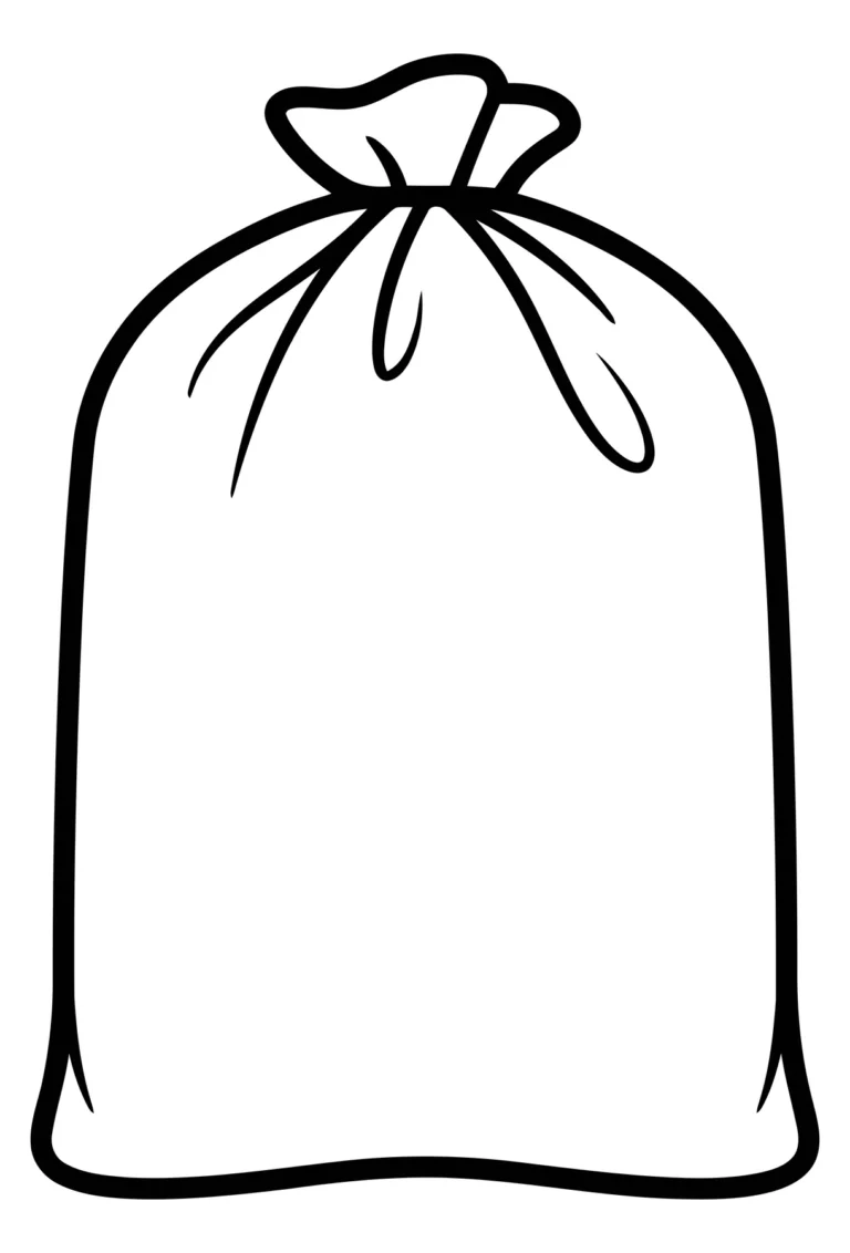 a simple black and white line art illustration of a tied sack or bag