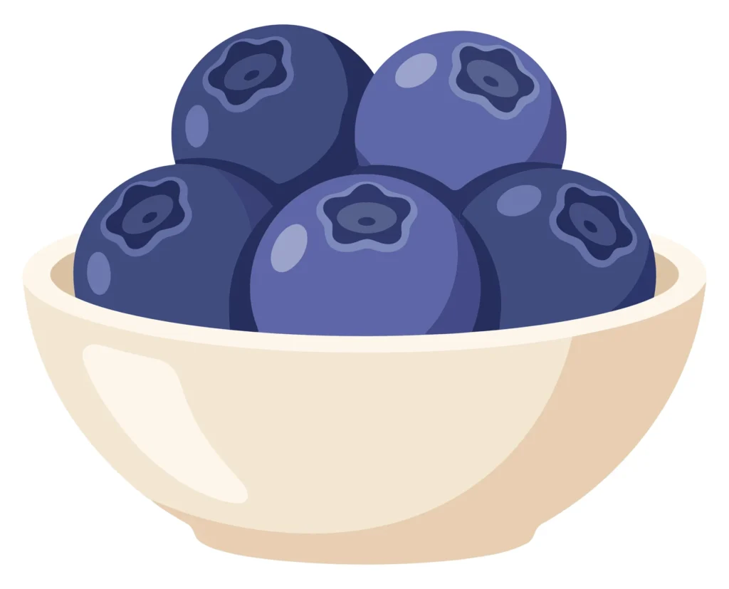 A Small White Bowl Filled With Fresh, Ripe Blueberries, Depicted In A Clean, Flat Vector Illustration Style, Perfect For Healthy Eating And a small white bowl filled with fresh, ripe blueberries, depicted in a clean, flat vector illustration style, perfect for healthy eating and
