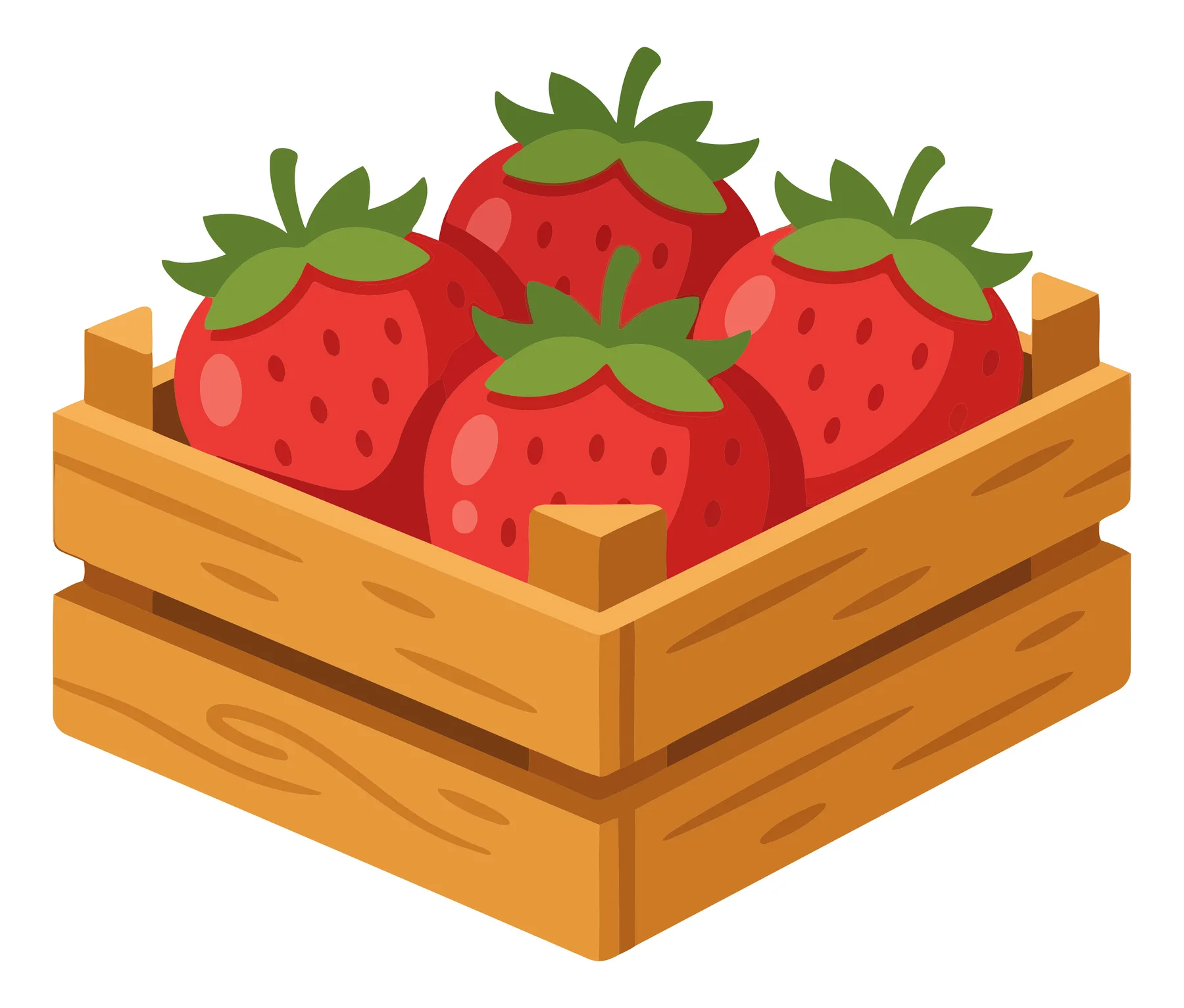a wooden crate filled with fresh, ripe red strawberries, showcasing a vibrant and healthy harvest, perfect for agricultural, culinary, or ma