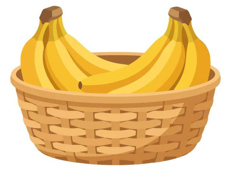 a woven basket filled with fresh ripe yellow bananas, isolated on white background