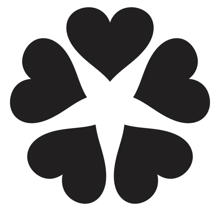 abstract flower icon made of five black hearts arranged in a circle