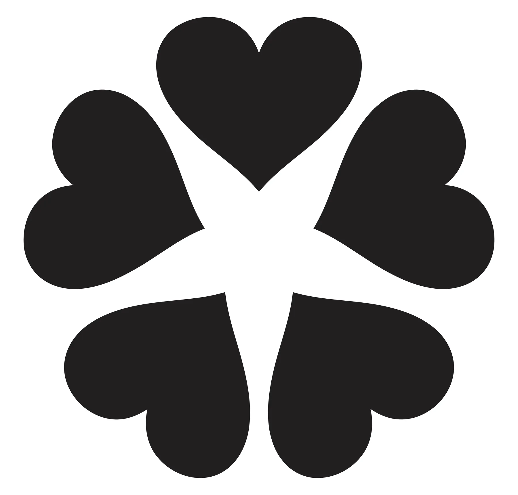 Five Black Hearts Forming a Flower Icon