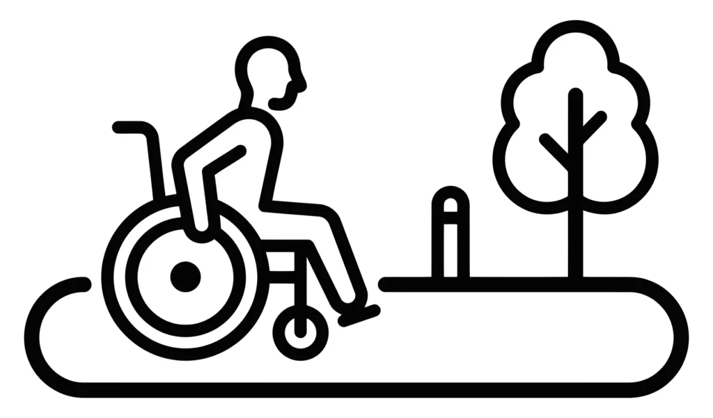 accessible park icon with a person in a wheelchair near a tree