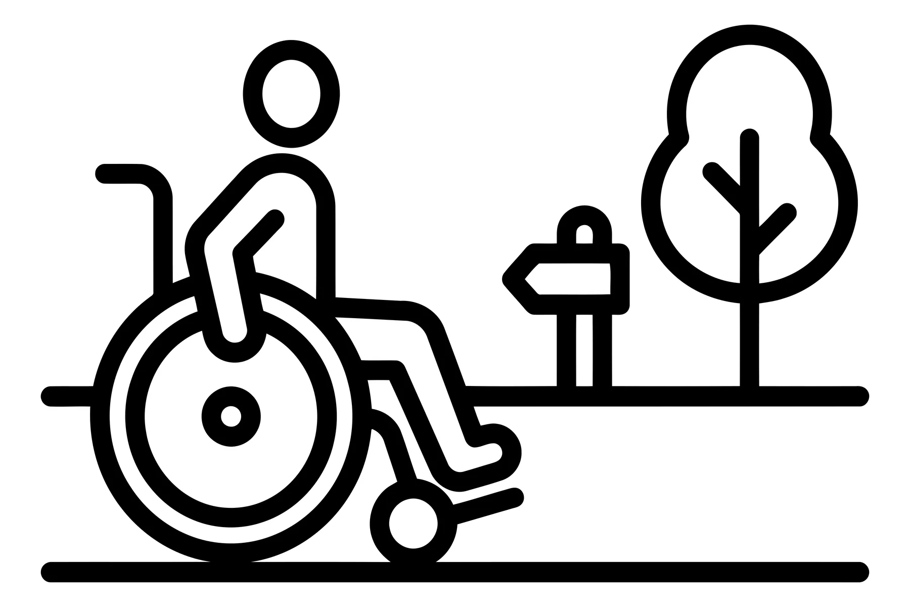 Accessible Trail Icon with Wheelchair User and Nature Elements