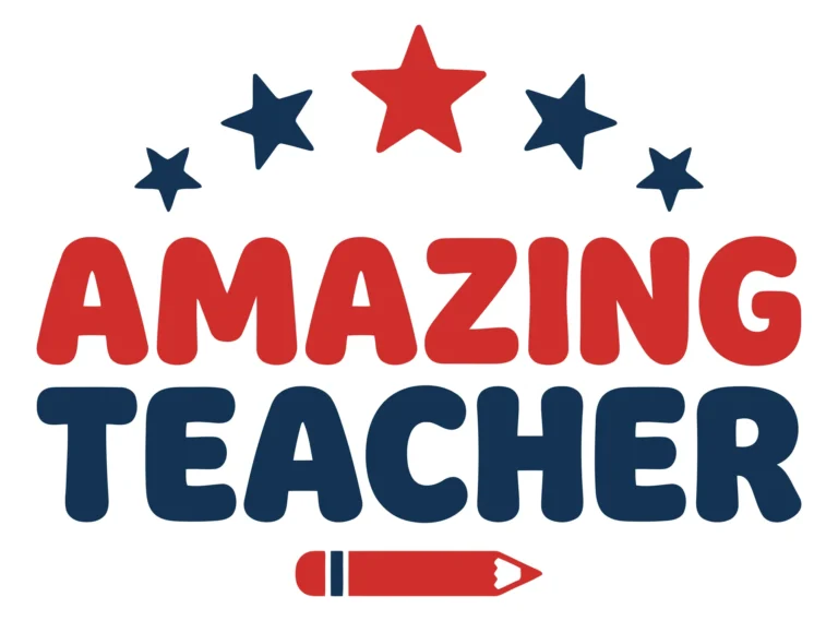 amazing teacher text with stars and pencil icon