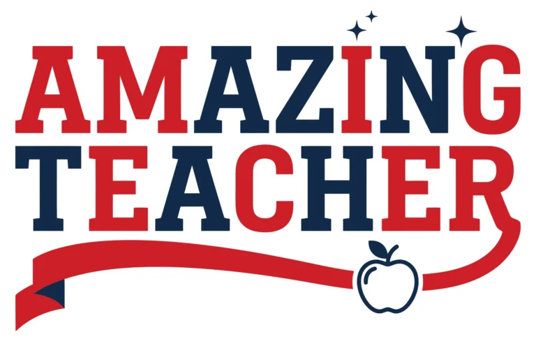 amazing teacher typography design with ribbon and apple