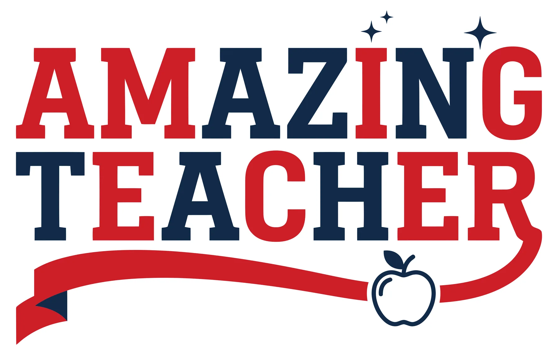 Amazing Teacher Typography with Ribbon and Apple