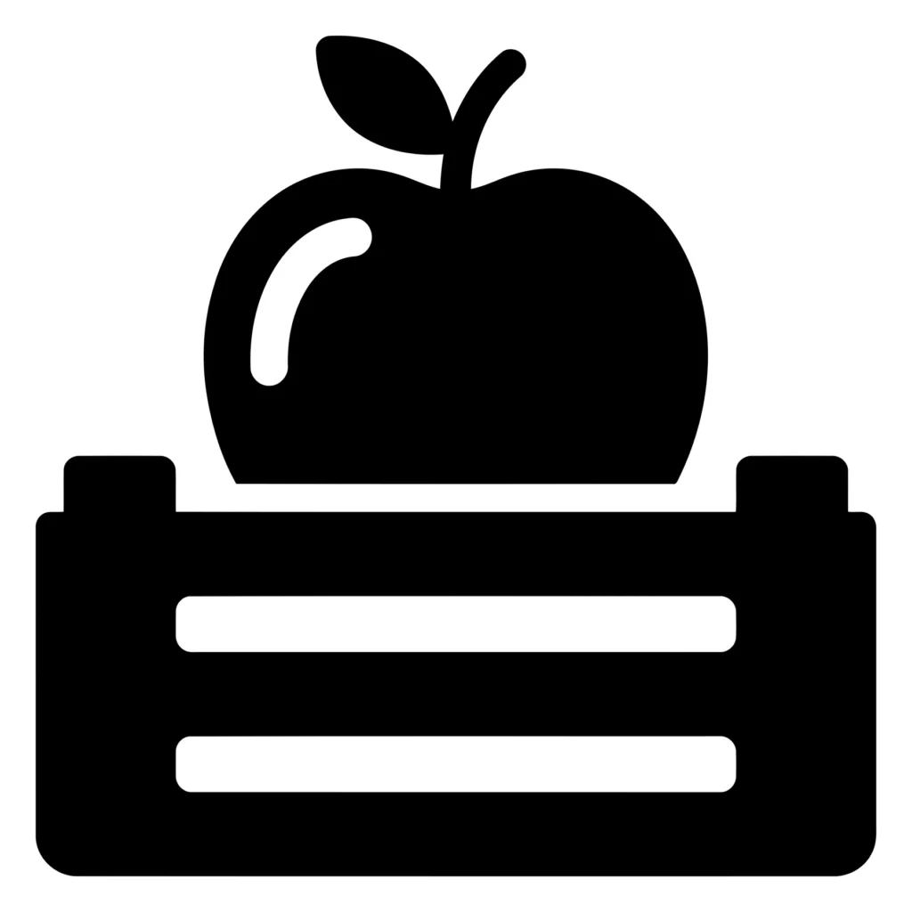apple fruit in a wooden crate icon for fresh produce