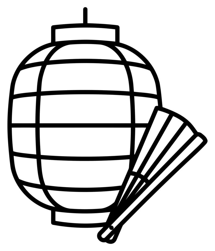 asian lantern and folding fan icon, traditional oriental decor