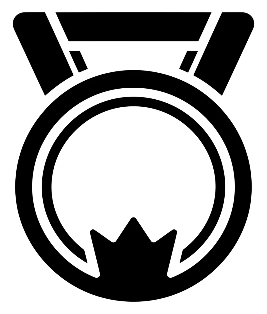 award medal icon with a crown emblem, representing achievement, victory, or top ranking