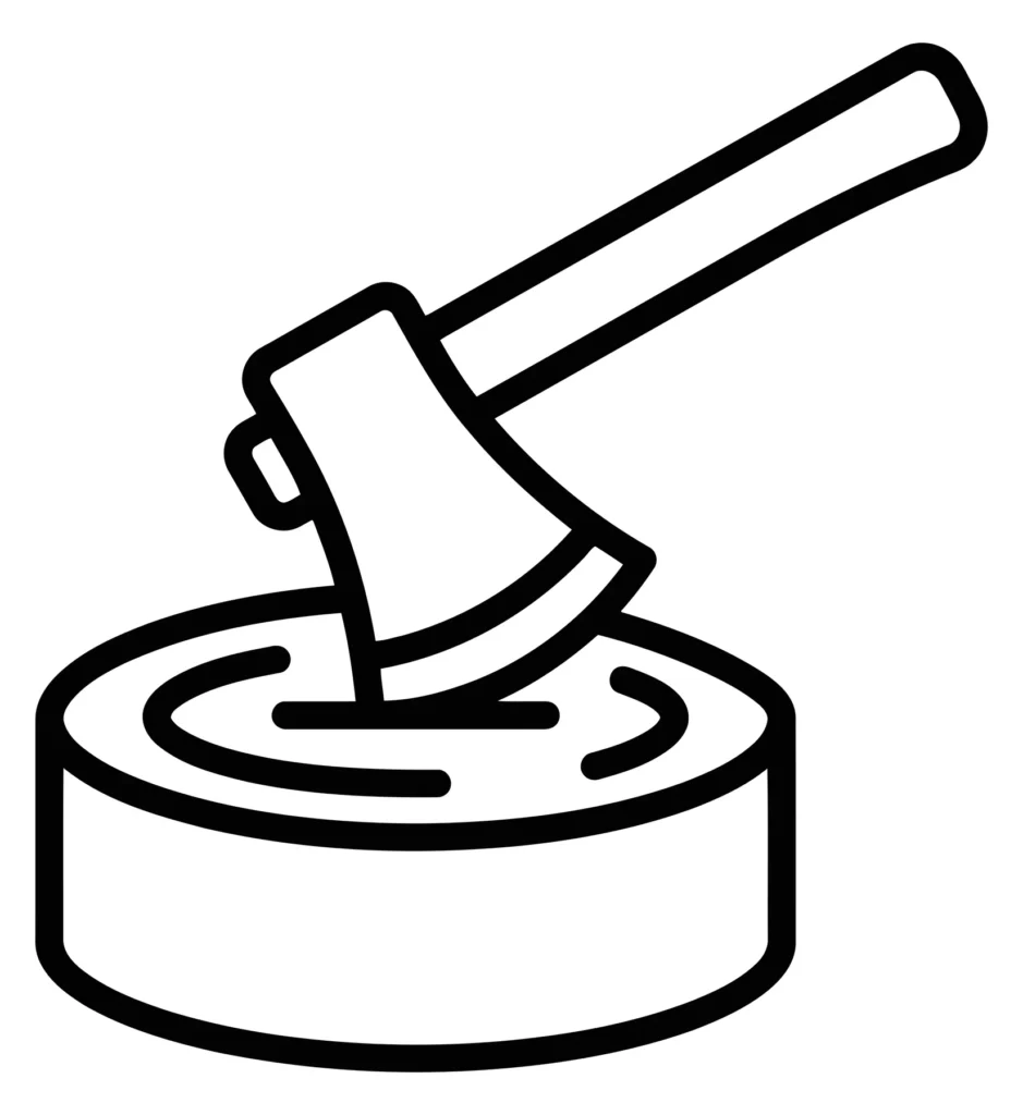 axe embedded in a wooden log icon