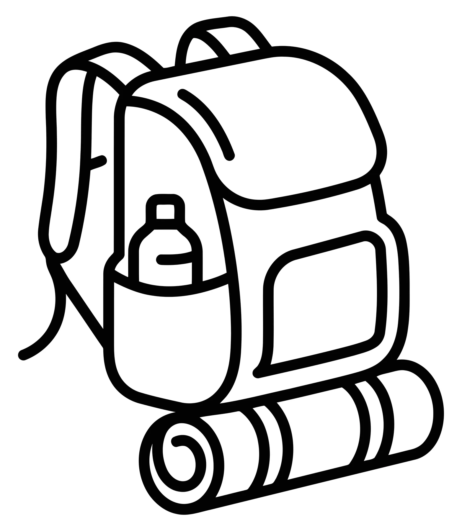 backpack with water bottle and sleeping mat icon