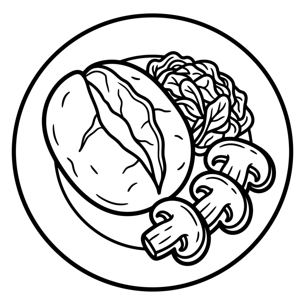 baked potato with mushrooms and salad on plate