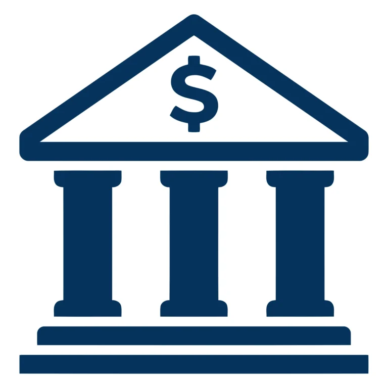 Flat Vector Icon of Bank Building with Dollar Sign