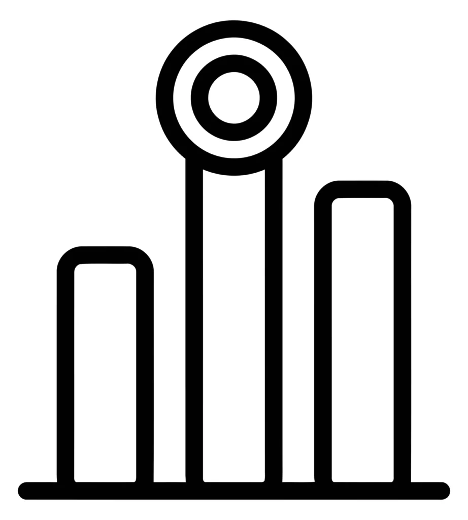 bar chart icon with a circular target or focus point on the tallest column
