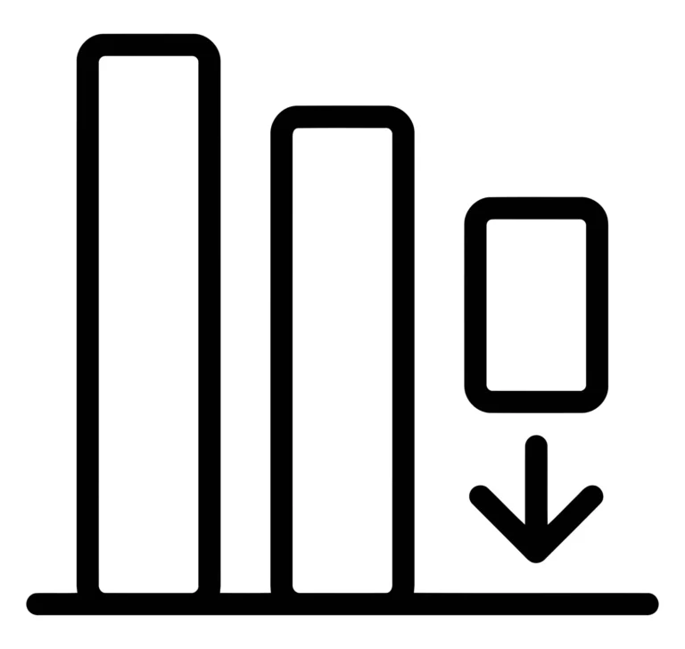 bar chart icon with a downward trend, representing decline or negative performance, vector illustration