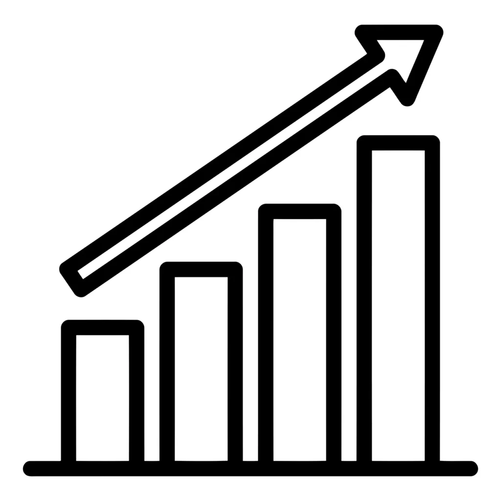 bar chart icon with an upward trend arrow