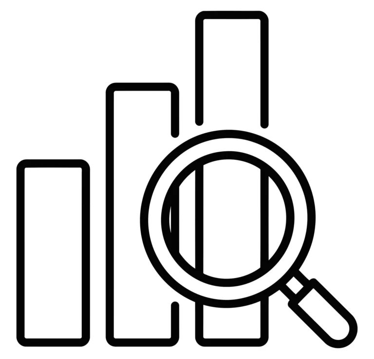 bar chart with magnifying glass icon
