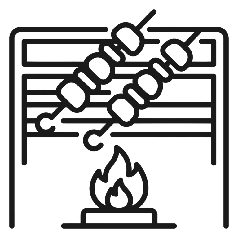 barbecue skewers on a grill over an open fire icon