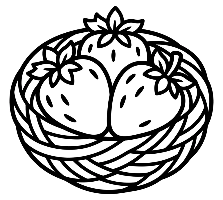 basket of fresh strawberries line art vector illustration