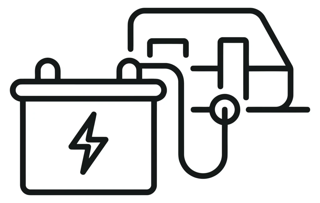 battery charging icon, power source connected to a vehicle