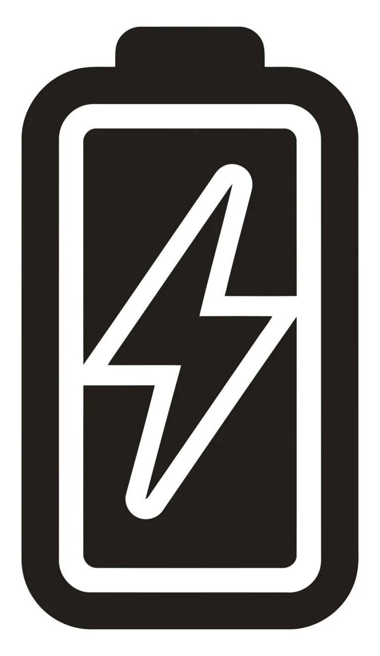 Black Battery Icon with Lightning Bolt Symbol