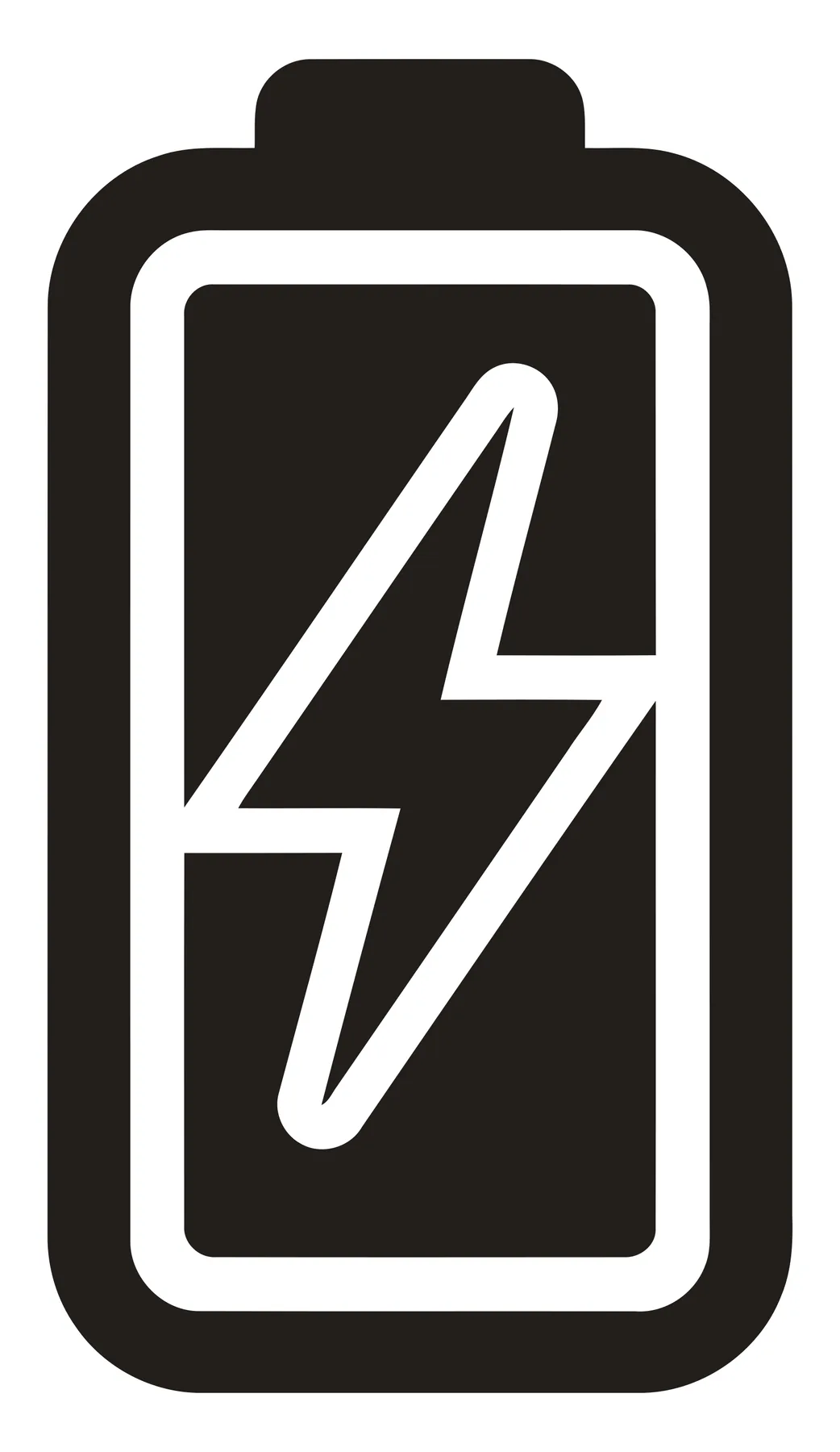 Black Battery Icon with Lightning Bolt Symbol